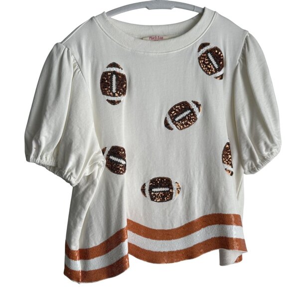Peach Love California Sequin Embellished Football Top, Cream/Orange/Brown, Med. - Picture 1 of 14